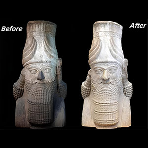 limpieza de piedra-láser antes y después de la limpieza